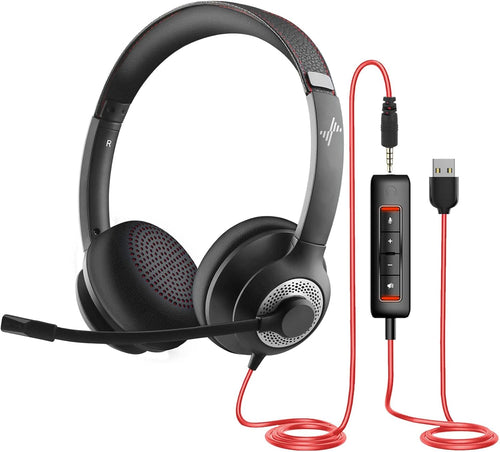 Auriculares USB con micrófono para PC, auriculares para computadora portátil con cancelación de ruido, control en línea para oficina en casa, clase en línea, zoom de Skype (USB+0.138 in.