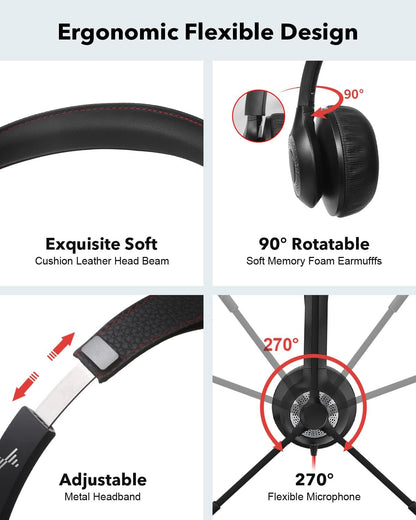 Auriculares USB con micrófono para PC, auriculares para computadora portátil con cancelación de ruido, control en línea para oficina en casa, clase en línea, zoom de Skype (USB+0.138 in.